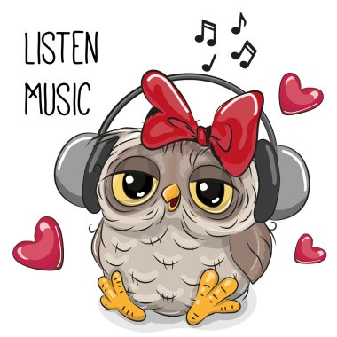 Sevimli çizgi baykuş kız kulaklıklar ile