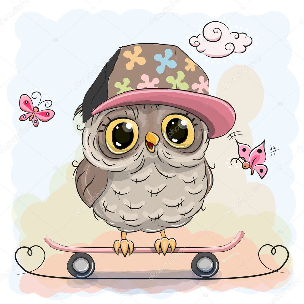 Download Cute owl on a skateboard — Stock Vector © Reginast777 ...
