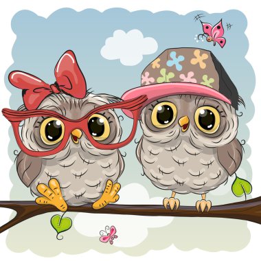 Two cute Cartoon Owls clipart
