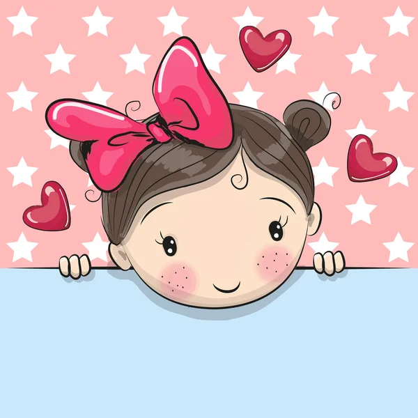 Carte de voeux mignonne Cartoon Girl avec plaque — Image vectorielle