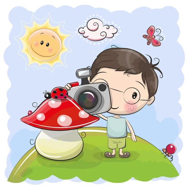 Carino cartone animato ragazzo con una macchina fotografica — Vettoriale Stock