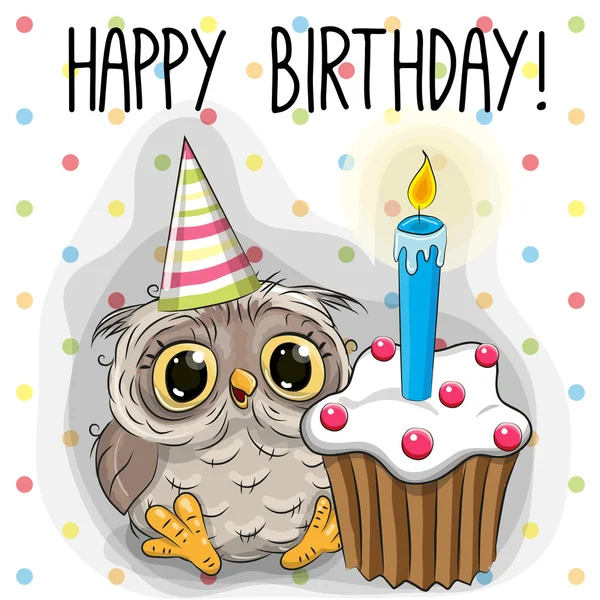 Открытки на день рождения Cute Cartoon Owl — стоковый вектор