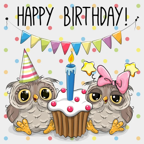 Gratulationskort två söt tecknad Owl — Stock vektor