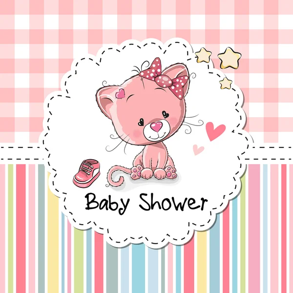 Biglietto di auguri Baby Shower con gattino — Vettoriale Stock