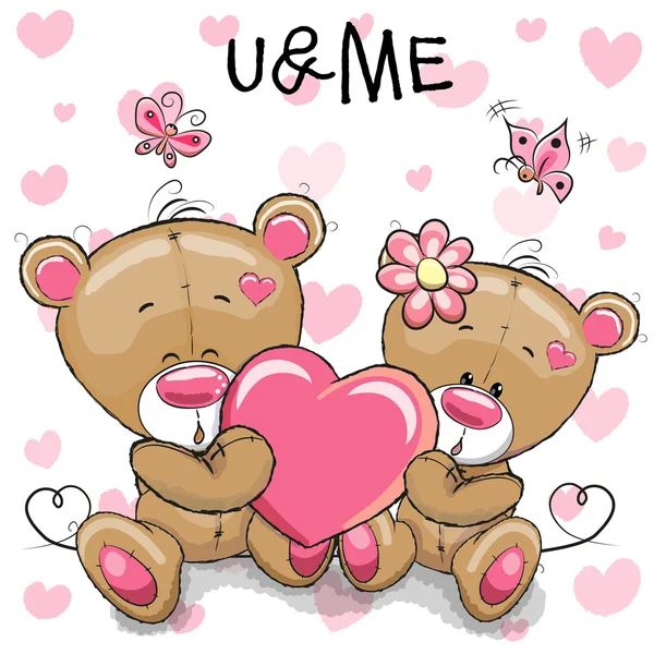 Cute Teddy Bears with heart — Stock Vector