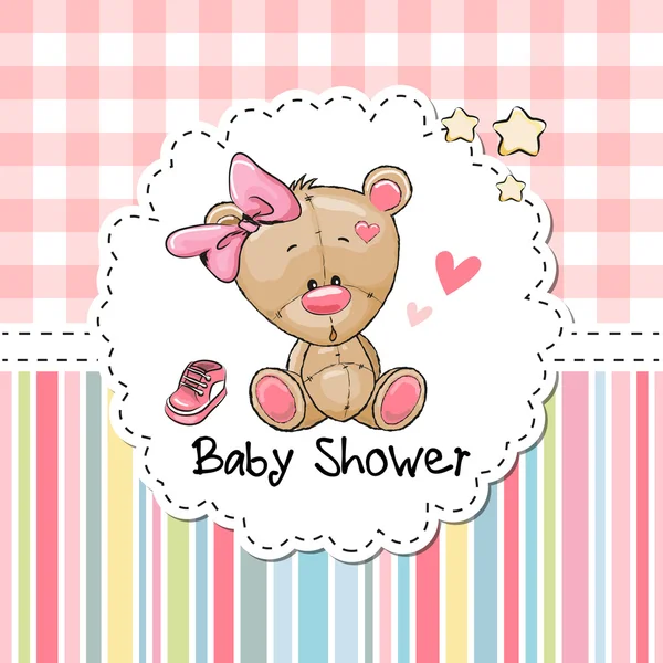 Biglietto di auguri per doccia per bambini con orso — Vettoriale Stock