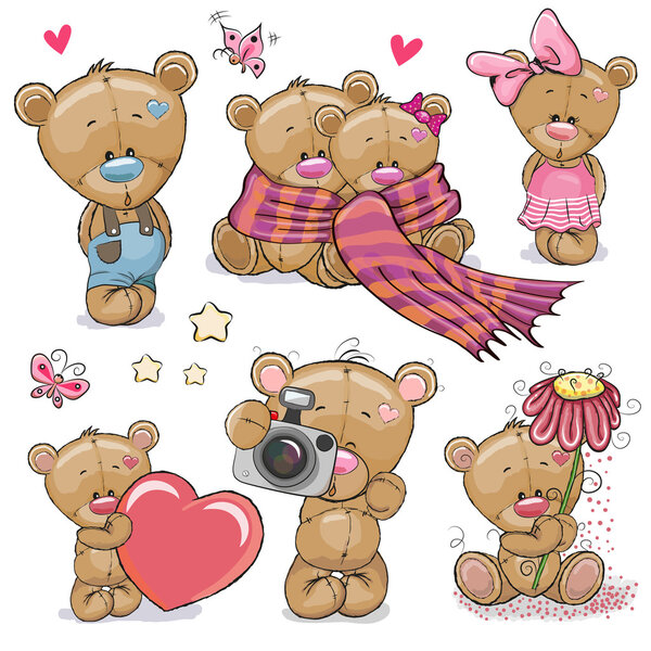 Conjunto de lindo oso de peluche de dibujos animados — Vector de stock
