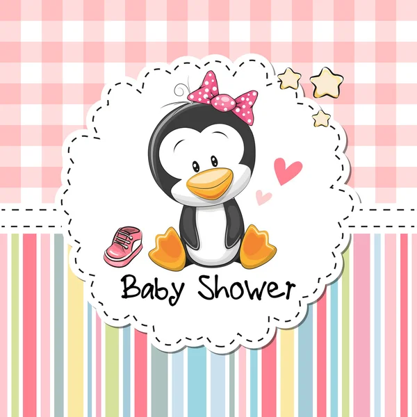 Ντους μωρών ευχετήρια κάρτα με πιγκουίνος — Διανυσματικό Αρχείο