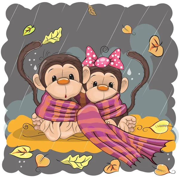 两只猴子在一条围巾 — 图库矢量图片