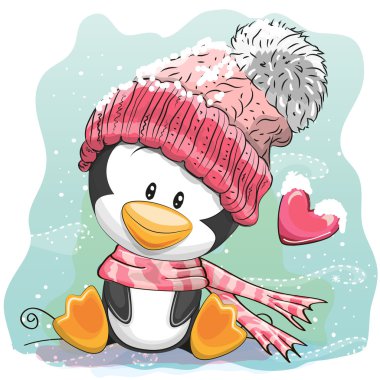 Sevimli penguen örme bir kap içinde
