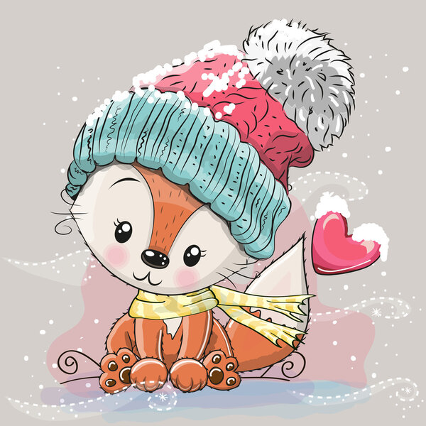 Cute Fox in a knitted cap