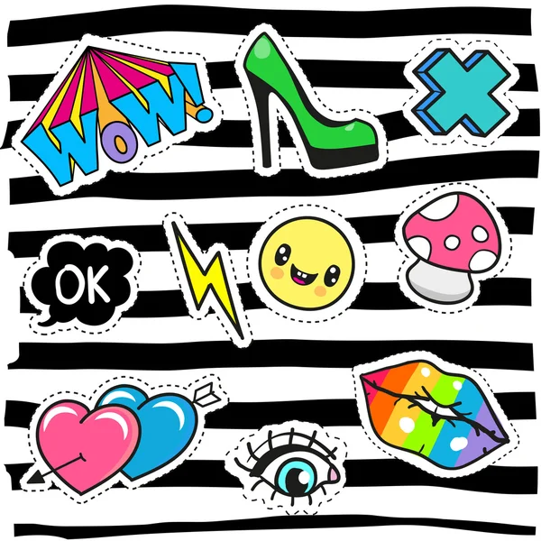 Cartoon patch badges or pin badges — Stock Vector