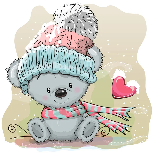 Cute Bear in a knitted cap — Stockový vektor