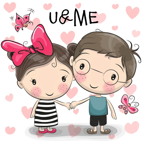 Cute Cartoon boy and girl — Stock Vector