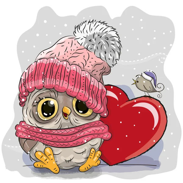 Cute Cartoon owl in a knitted cap — Stock Illustration Cute Cartoon owl in a knitted cap Vector Graphics