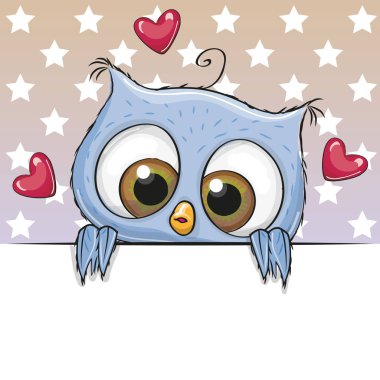 Sevimli çizgi film baykuş kız bir afişini tutuyor