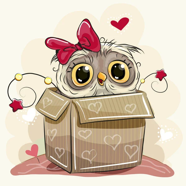 Cute Cartoon Owl girl and a box — Stock Vector