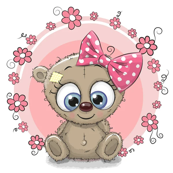 Biglietto di auguri Orso con fiori — Vettoriale Stock