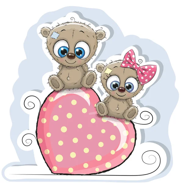Two Bears is sitting on a heart — Stock Vector