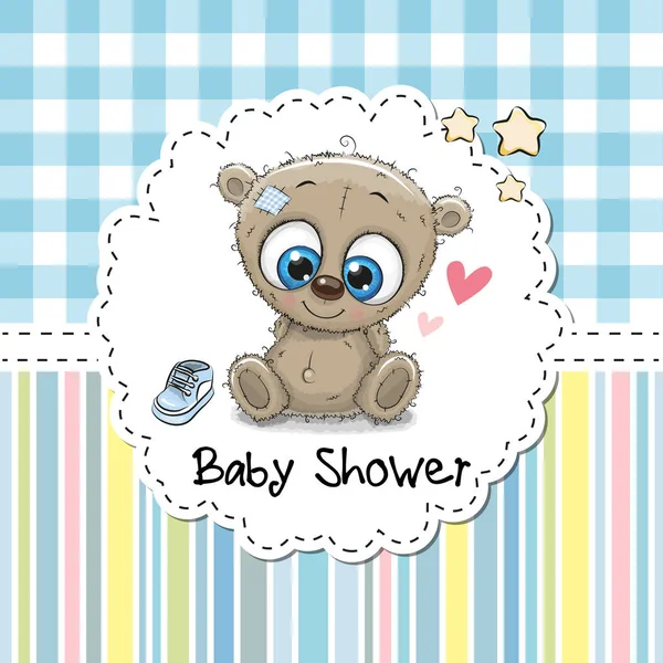 Baby Shower Greeting Card with Bear — Stock Vector