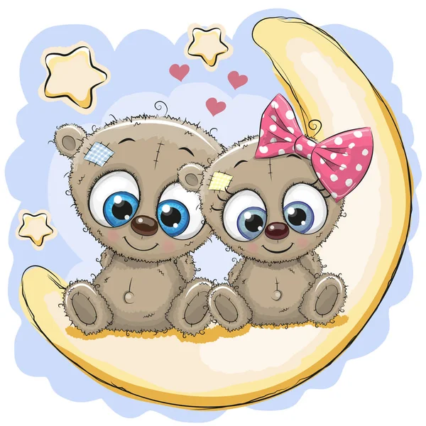Two Cute Bears on the moon — Stock Vector