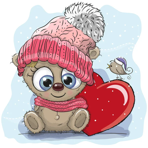 Carino Cartoon Teddy in un berretto a maglia — Vettoriale Stock