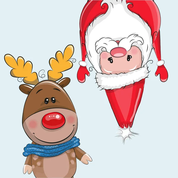 Niedliche Weihnachten Hirsch und Weihnachtsmann — Stockvektor