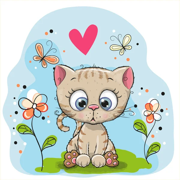 Cute Kitten with flowers — Stock Vector