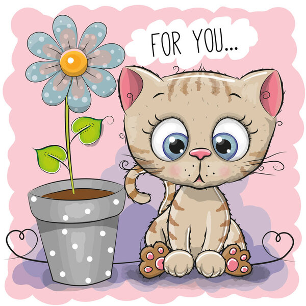 Greeting card Cat with flower