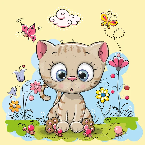 Lindo gatito de dibujos animados — Vector de stock