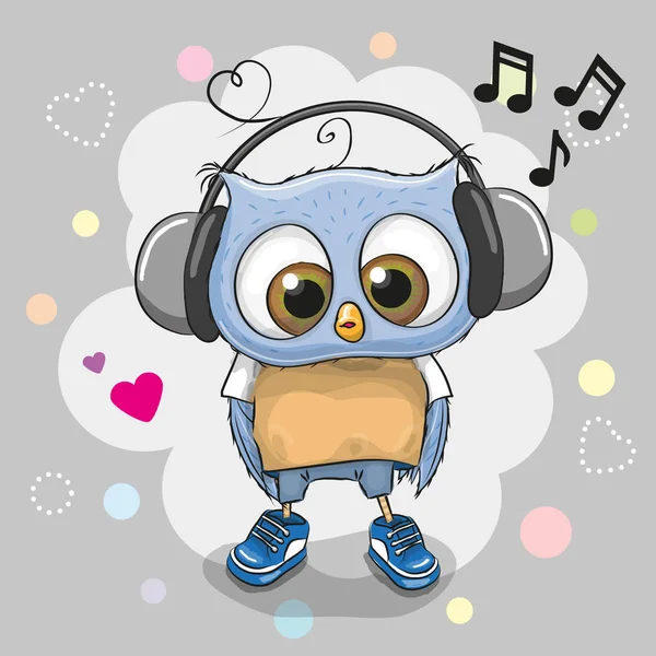 Owl with headphones and hearts — Stock Vector