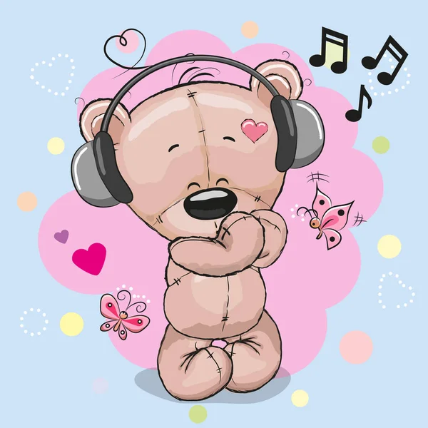 Teddy beruang dengan headphone - Stok Vektor