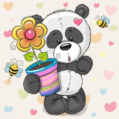 Sevimli çizgi Panda çiçek