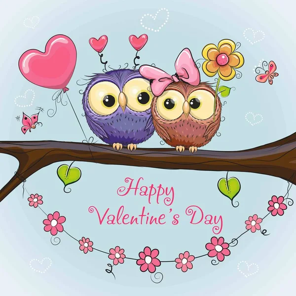 Valentines card with cute Owls — Stock Vector