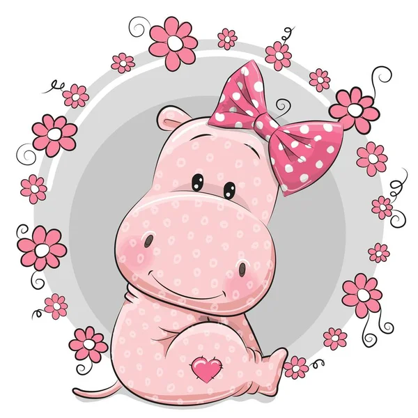 Greeting card cute Cartoon Hippo — Stock Vector