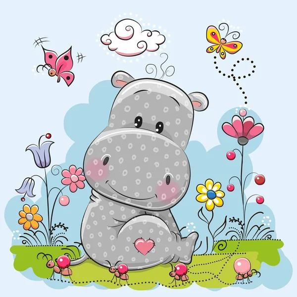 Mignon dessin animé Hippo — Image vectorielle