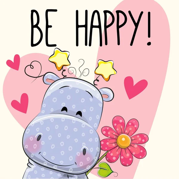 Seja feliz cartão de saudação com Hippo — Vetor de Stock