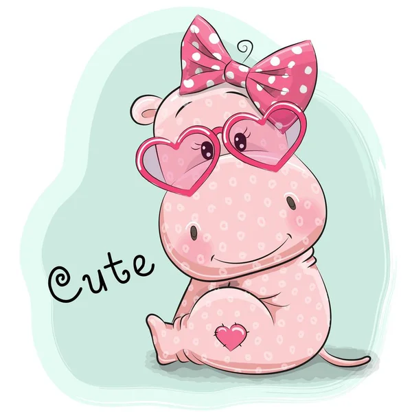 Mignon dessin hippopotame fille — Image vectorielle