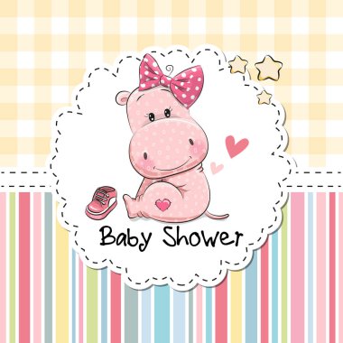 Su aygırı ile bebek duş tebrik kartı