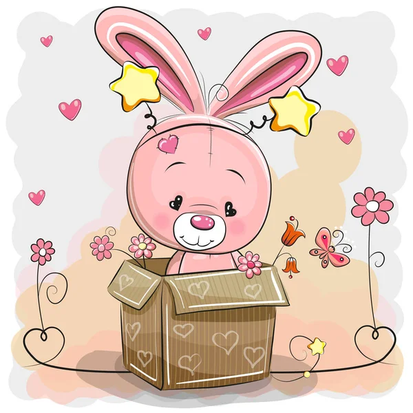 Conejo lindo en una caja — Vector de stock