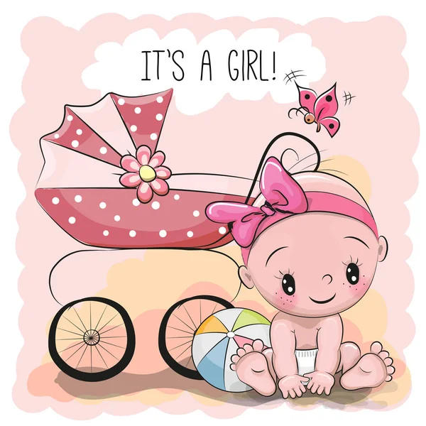Ευχετήρια κάρτα είναι ένα κορίτσι με το μωρό — Διανυσματικό Αρχείο
