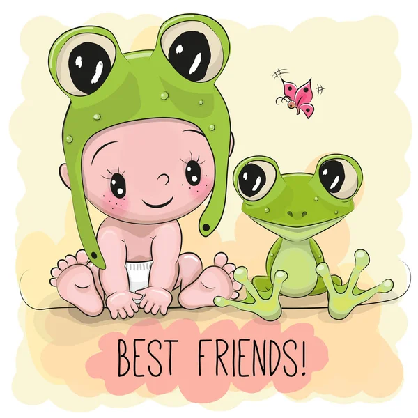 Cute Baby kreskówki i frogg — Wektor stockowy