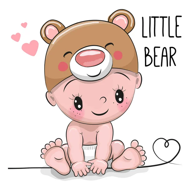 Aranyos rajzfilm baba fiú egy medve kalap — Stock Vector