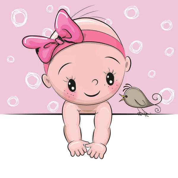 Cute cartoon baby girl and a bird — Stock Vector