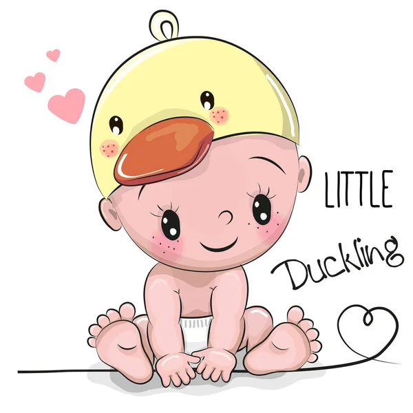 Lucu kartun Bayi laki-laki dalam topi Duckling - Stok Vektor