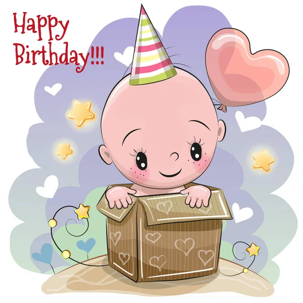 Verjaardagskaart met schattige baby — Stockvector