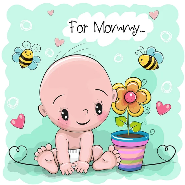 Wenskaart Baby met bloem — Stockvector