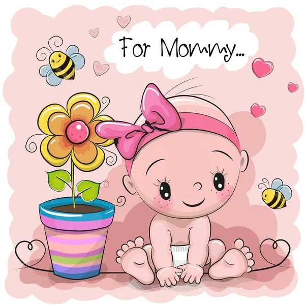 Cartão de saudação Bebê com flor —  Vetores de Stock