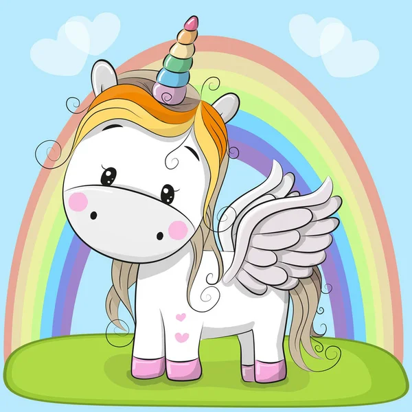 Schattige Cartoon Unicorn op de weide — Stockvector