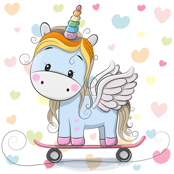 Lindo unicornio azul de dibujos animados — Vector de stock